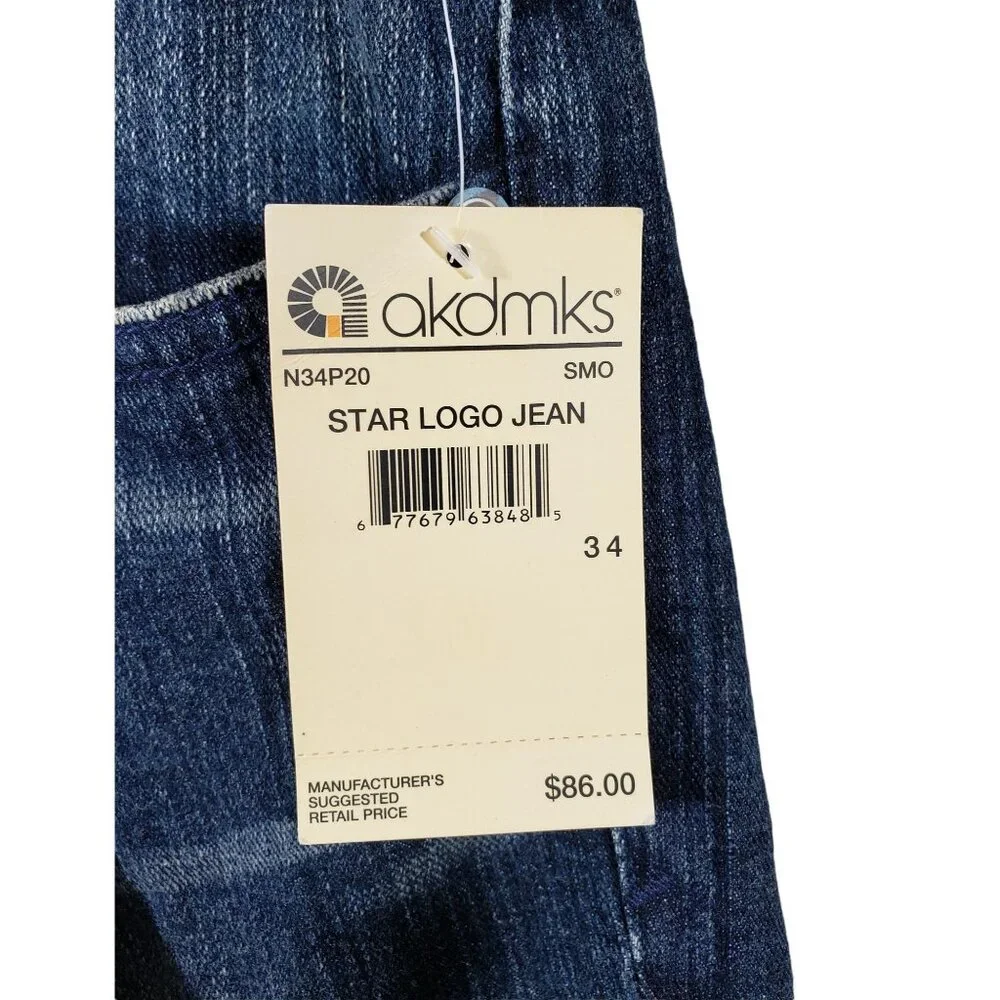 Akdmks Star Logo Jeans Unisex 34 x 33 Embroidered Graphic Bootcut Streetwear Y2K